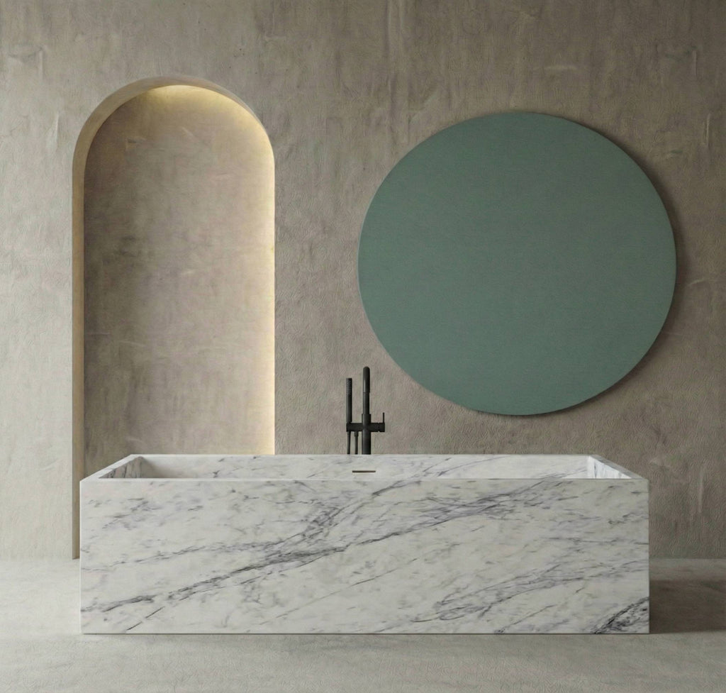Baignoire rectangulaire de luxe en marbre blanc