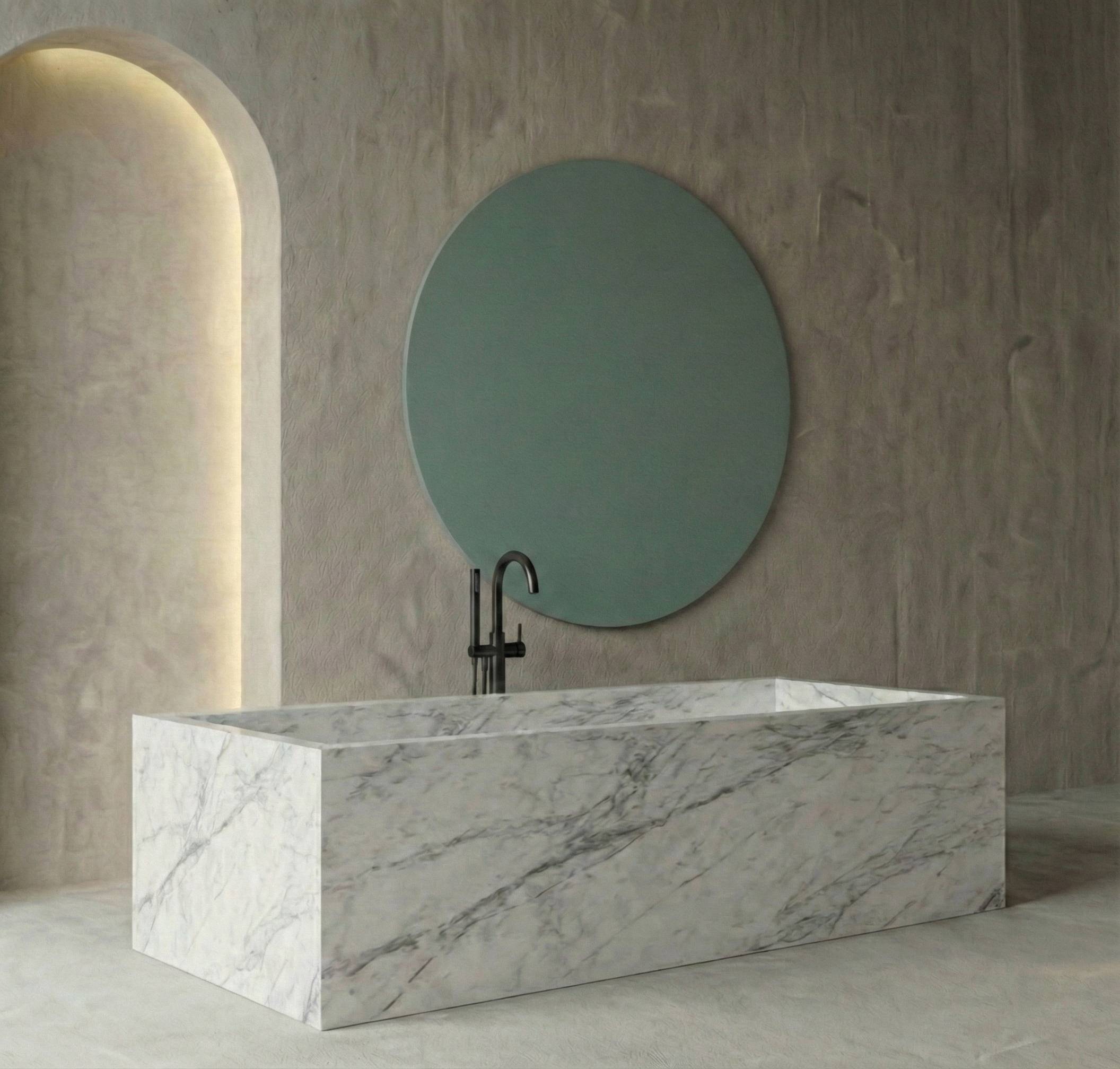 Baignoire rectangulaire de luxe en marbre blanc