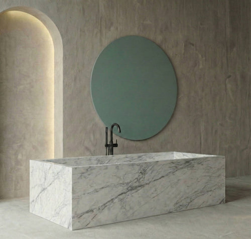 Baignoire rectangulaire de luxe en marbre blanc