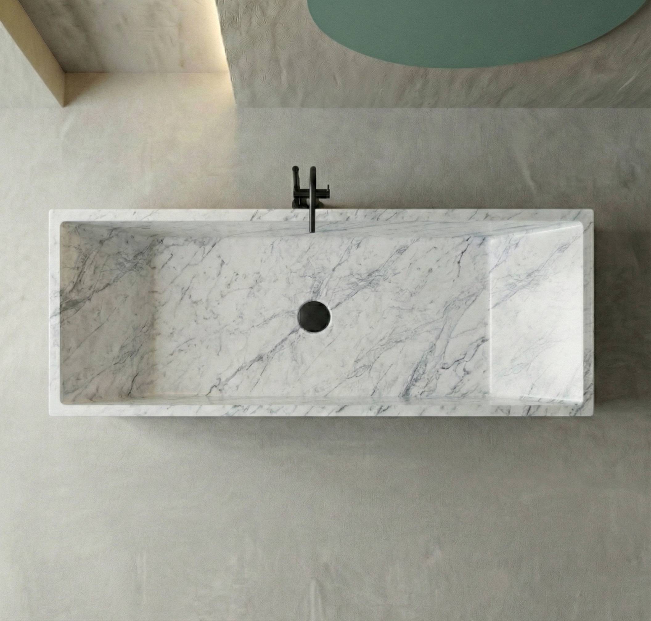 Baignoire rectangulaire de luxe en marbre blanc