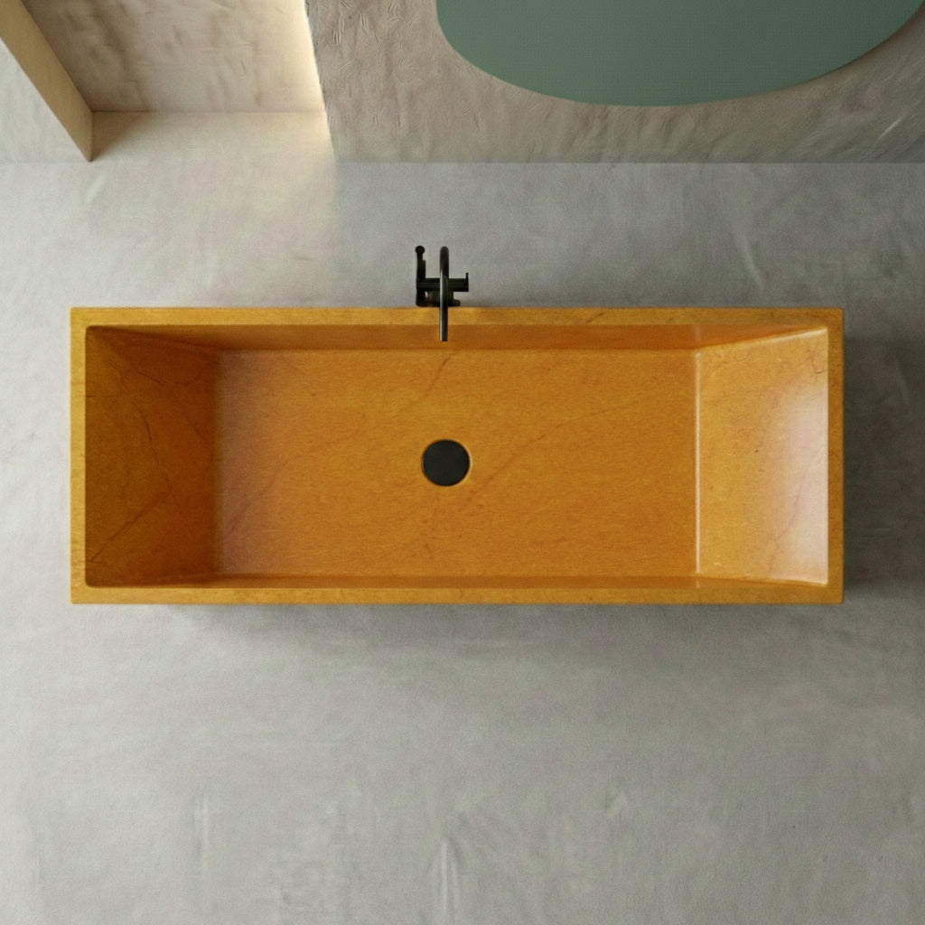 Baignoire rectangulaire de luxe en marbre jaune